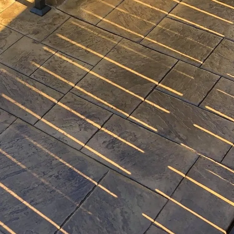 Close-up of wood-plank stamped concrete