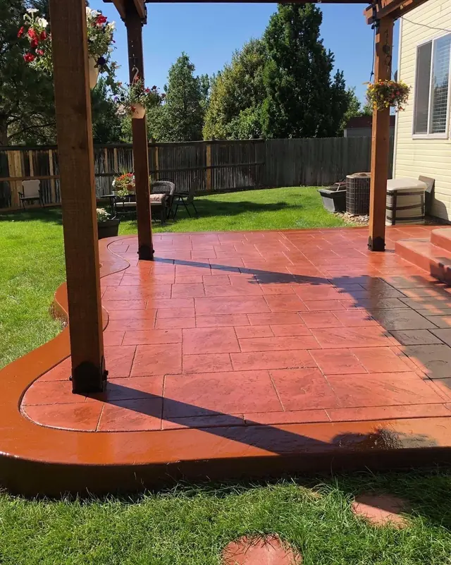 Terracotta stamped patio and steps