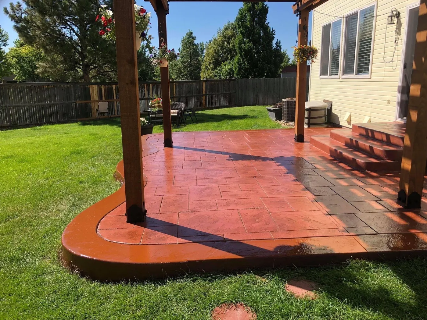 Terracotta stamped patio and steps